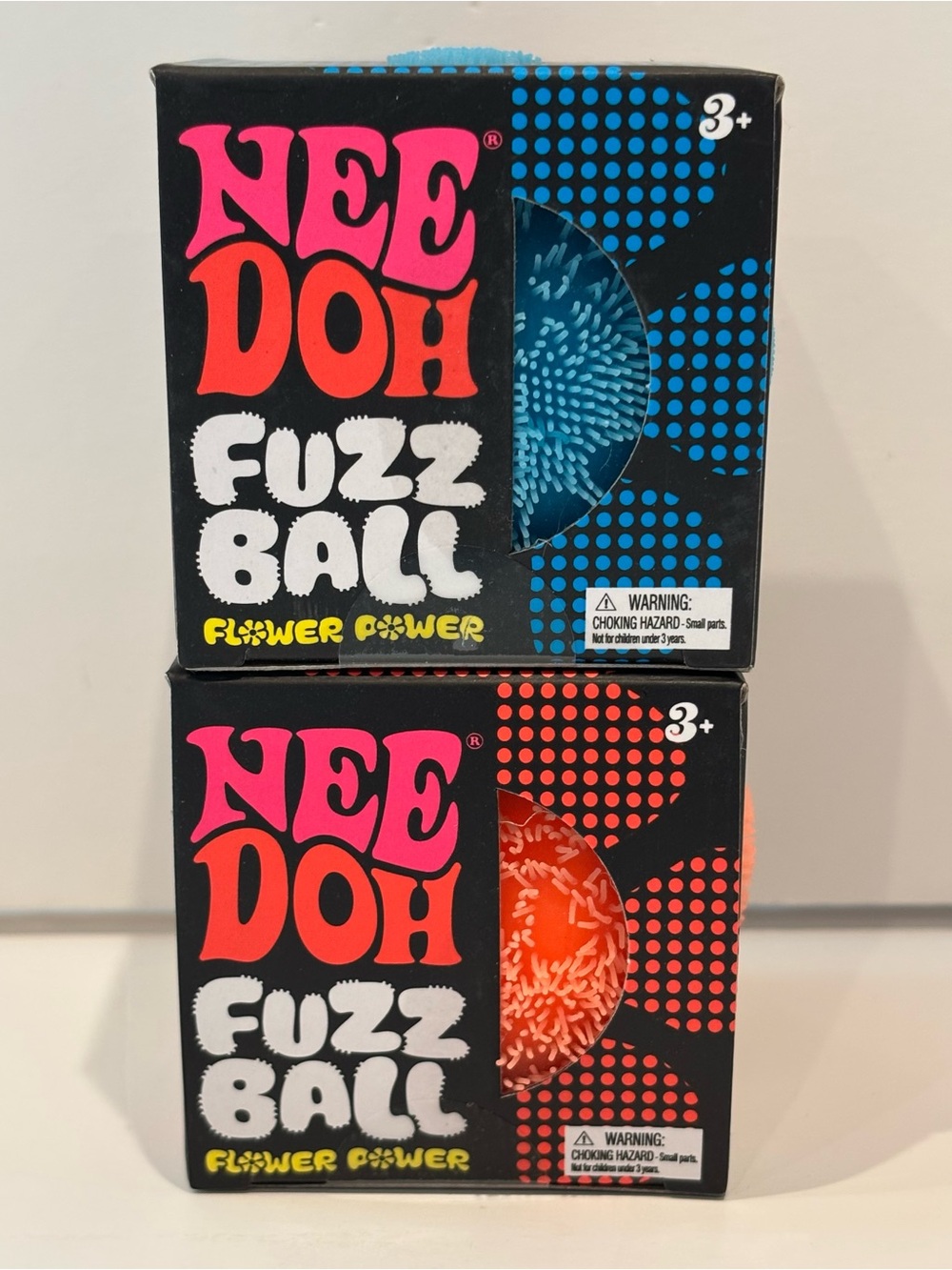 Needoh Fuzz Ball Flower Power Bundle Blue Orange Schylling Fidget Squishy Toys